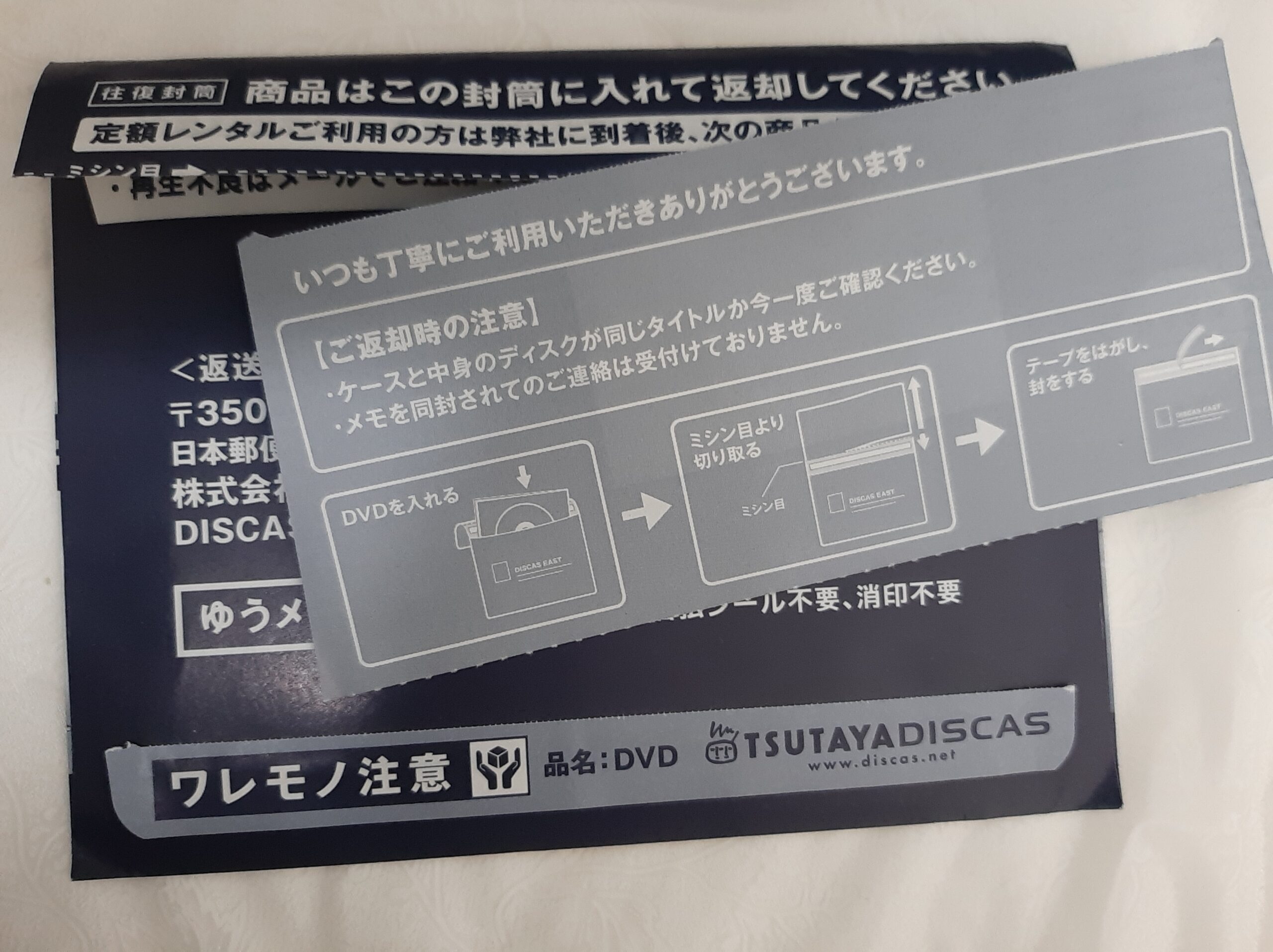 TSUTAYA DISCAS DVDレンタル 返却方法